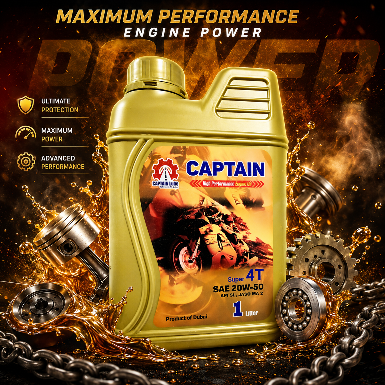 CAPTAIN High Performance Engine Oil – Super 4T SAE 20W-50 (API SL