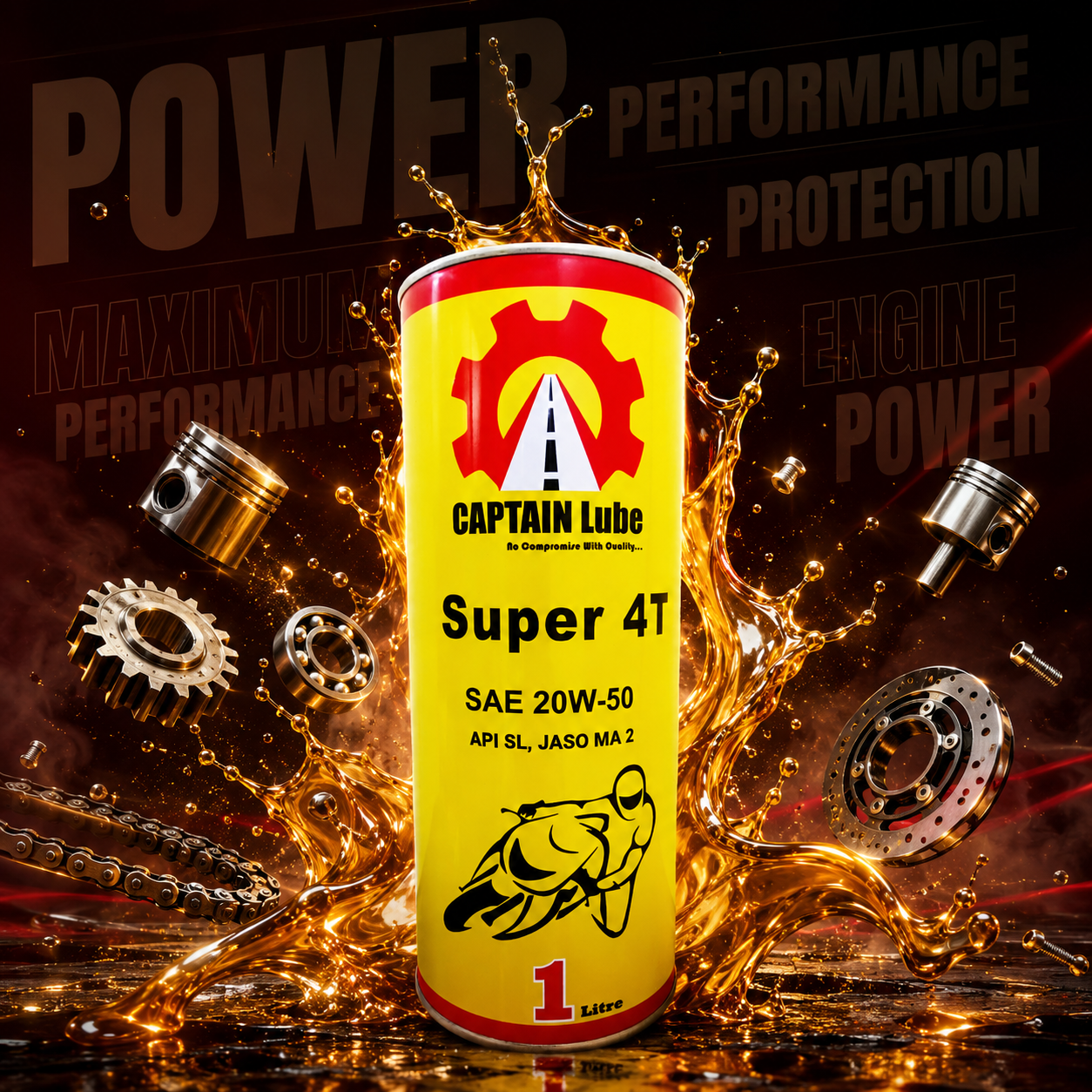 Captain Lube Super 4T SAE 20W-50 Engine Oil – API SL, JASO MA2 (1 Liter)