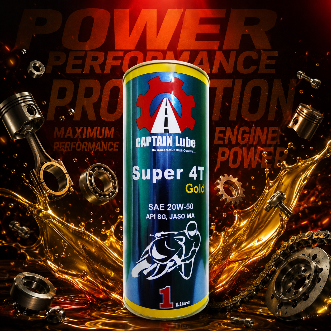 Captain Lube Super 4T Gold SAE 20W-50 Engine Oil (1 Litre)
