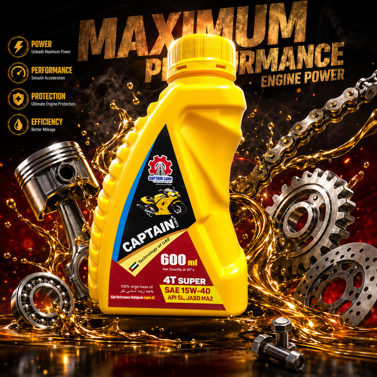 Captain Lube 4T Super SAE 15W-40 Motorcycle Engine Oil (600ml)